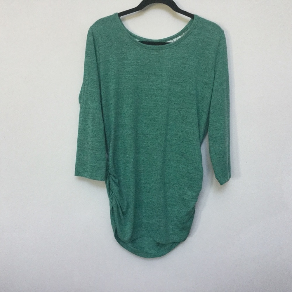 Faded Glory Emerald Green Lacy Back Ruched 3/4 Sleeve Top Size XL Casual Fall